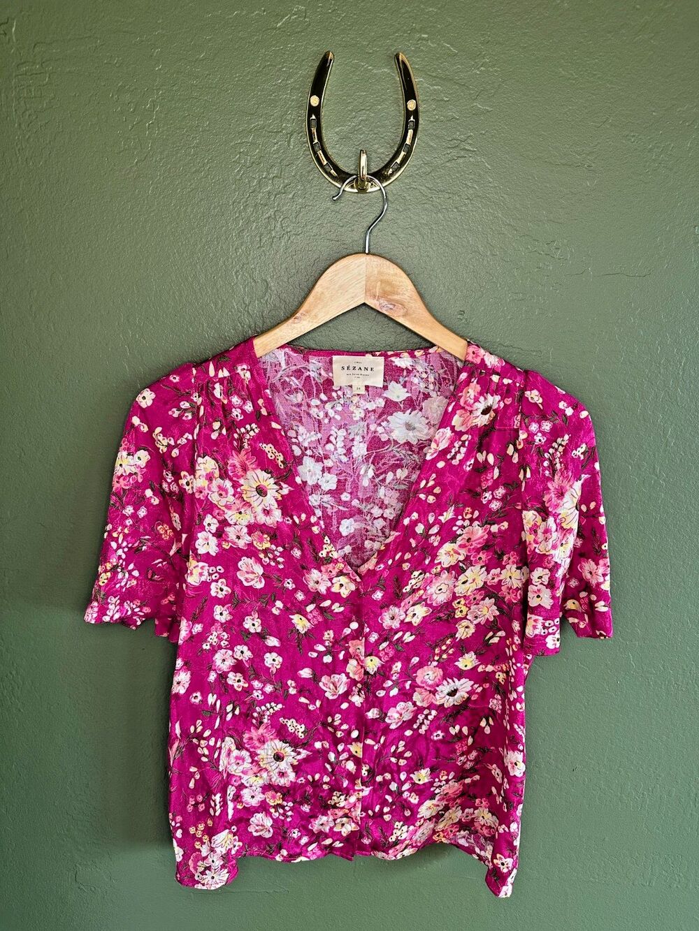 Sézane Floral Button Front Blouse Size 34 / US 2 / XS Parisian Cottagecore